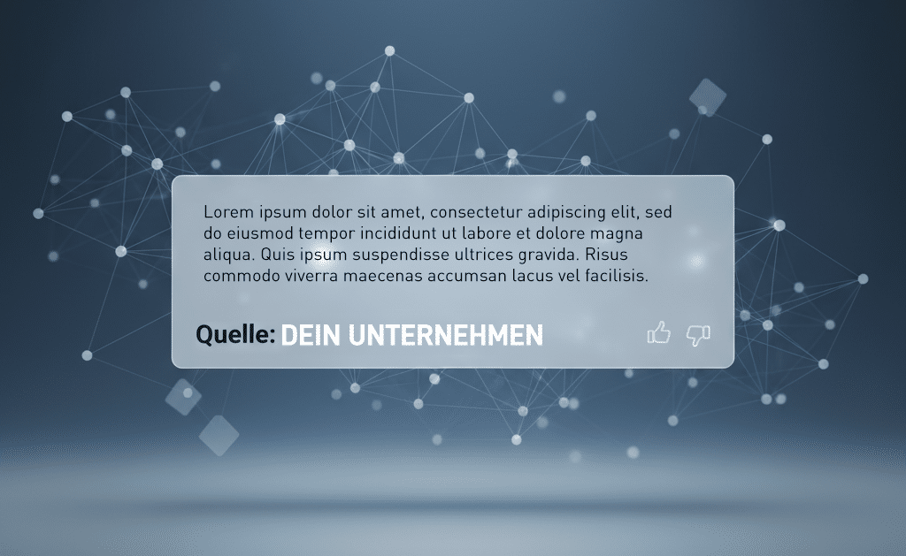 Symbolische Darstellung einer KI-Antwortbox mit hervorgehobener Quelle eines B2B-Unternehmens